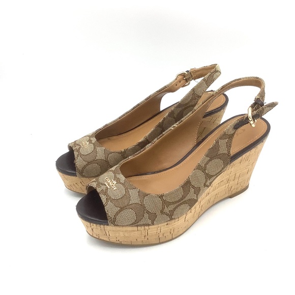 Coach Ferry Signature Jaquard Fabric Wedges Platform Sandals 6.5B - Picture 9 of 15